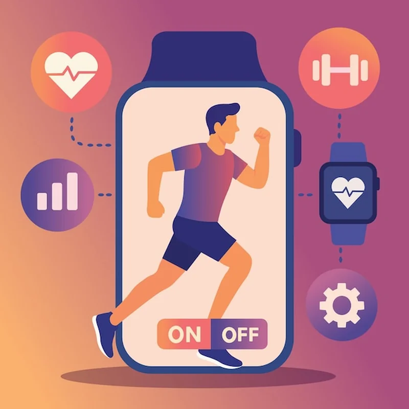 Ilustracja zegarka sportowego i aplikacji mobilnej podczas biegania